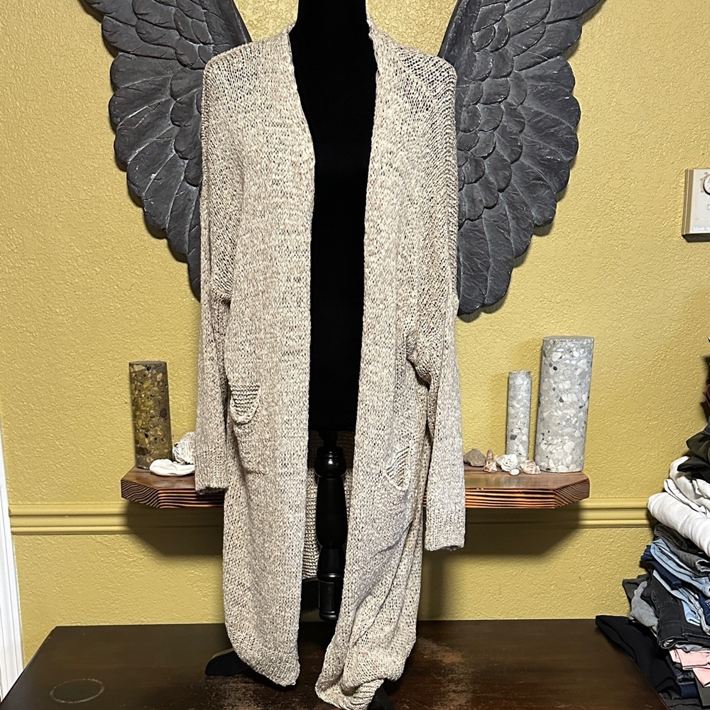 Simons Cozy Cream Knit Long Open Front Cardigan